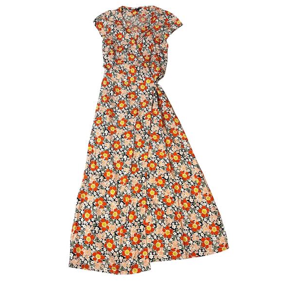 J.Crew Mercantile Orange Floral Wrap Midi Dress-XS - Picture 3 of 13